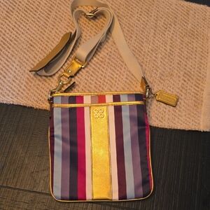 Coach Julia Legacy Striped Signature & Leather Crossbody Swingpack
